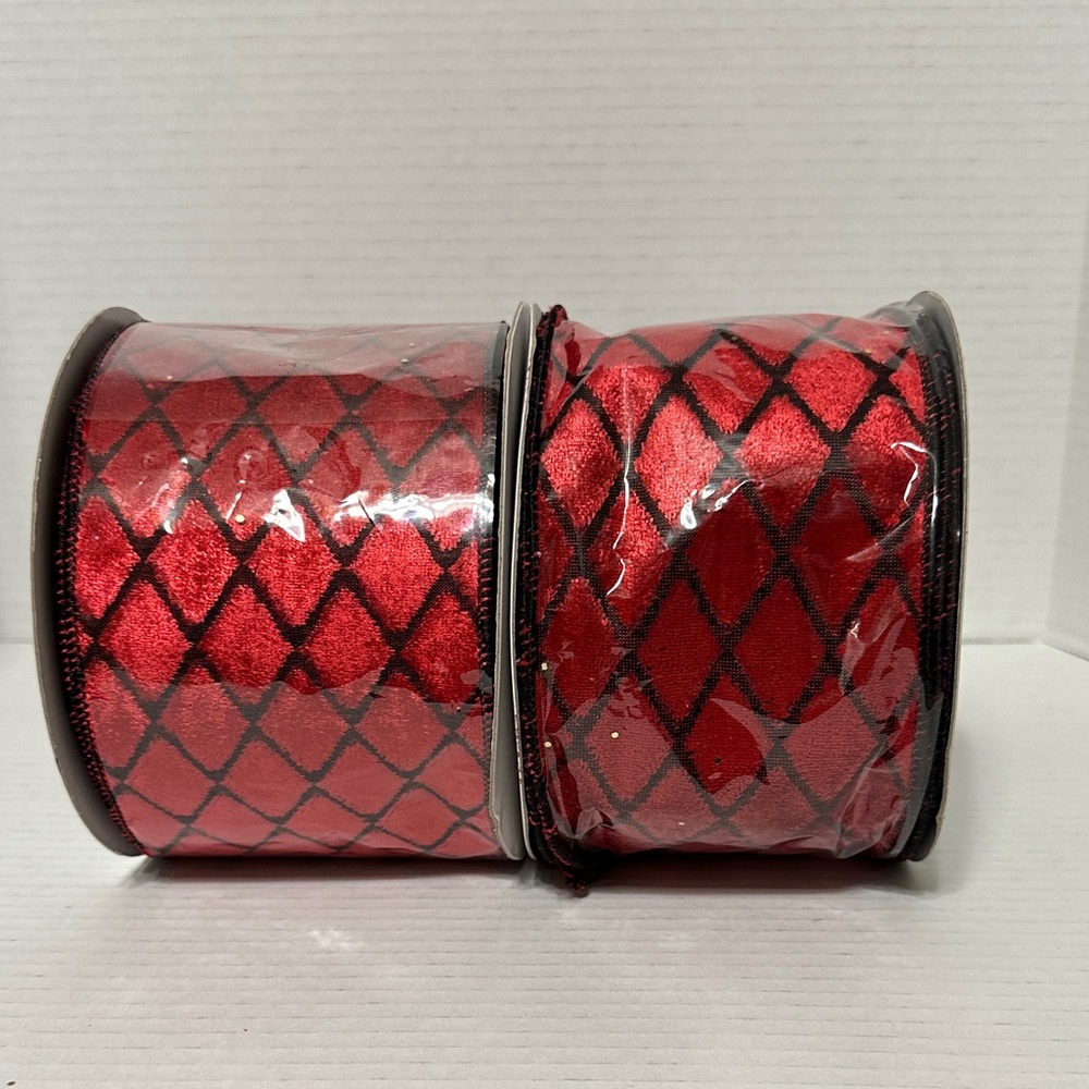 Festive Red and Black Holiday Wreath Ribbon 2 Rolls